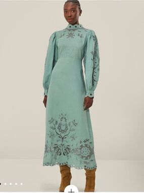 NWT FARM RIO Blue Long Sleeve Midi Dress (size XL)